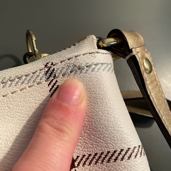 Coach Peyton Tattersall Crossbody Bag Plaid Purse White Gold Leather - Picture 16 of 16